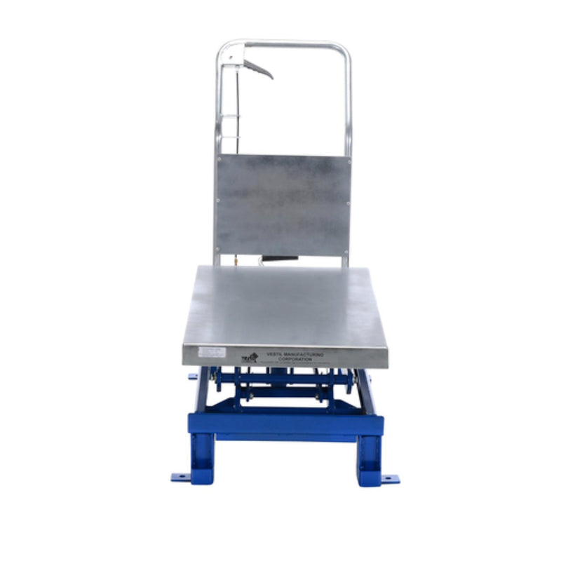 Vestil Steel Scissor Lift Table Double Foot Pump 52-5/8 In. x 21-3/8 In. x 39-1/2 In. 800 Lb. Capacity Blue - SCTAB-800D