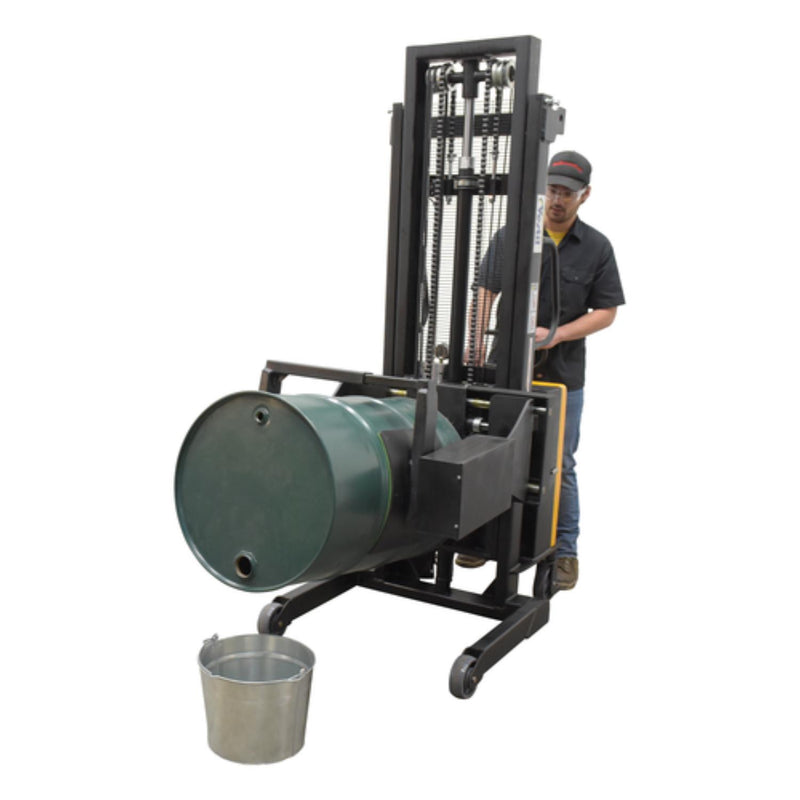 Vestil Steel Semi Electric Drum Gripper/Rotator Stacker Accepts 16, 30, & 55 Gallon Steel Drums Black / Yellow - SL-118-PDGR