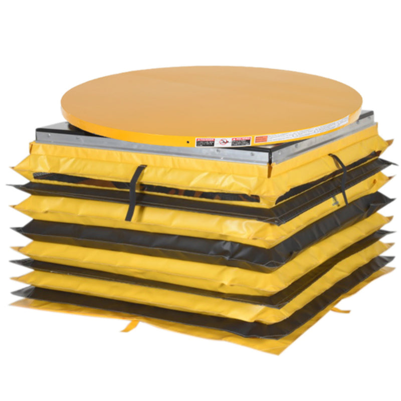 Vestil Steel Solid Manual Carousel Top Spring Scissor Table With Vinyl Factory Installed Accordion Skirt 4,500 Lb. Capacity Yellow - SST-45-ST-ACC-4-FI