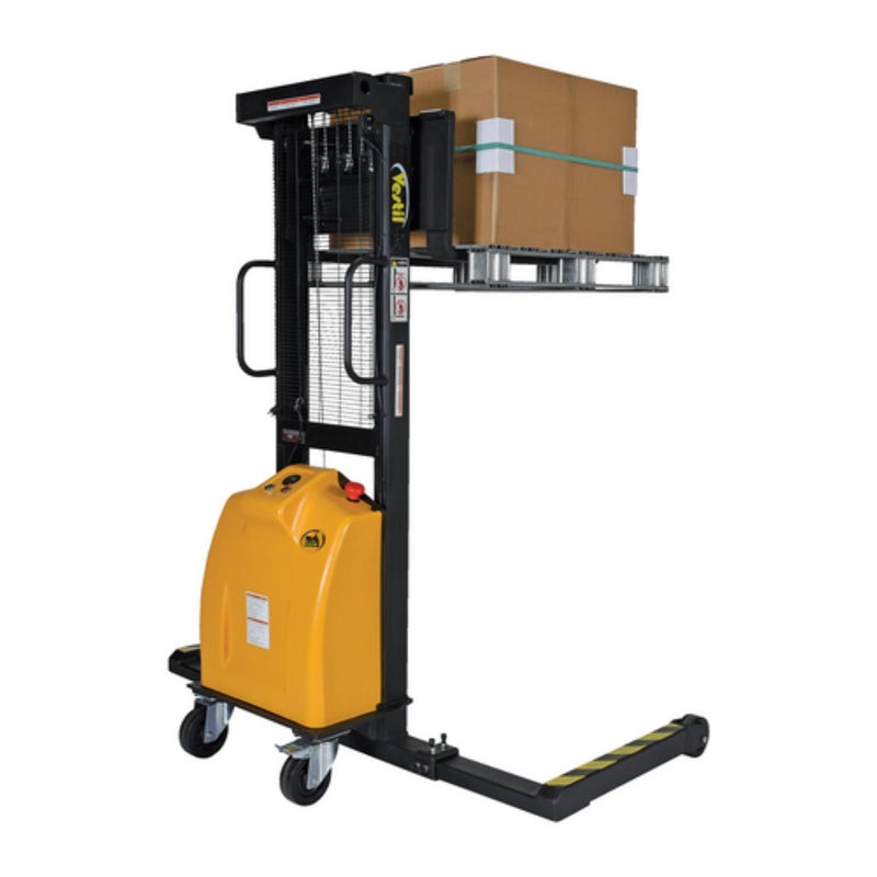 Vestil Steel Stacker with Adjustable DC Powered Winch 770 Lb. Capacity Black / Yellow - VWS-770-AA-DC