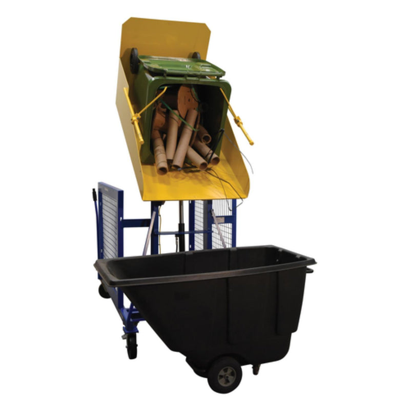 Vestil Steel Universal DC Powered Trash Can Dumper 48 In. Maximum Dump Height Blue / Yellow - TCD-U-48-DC
