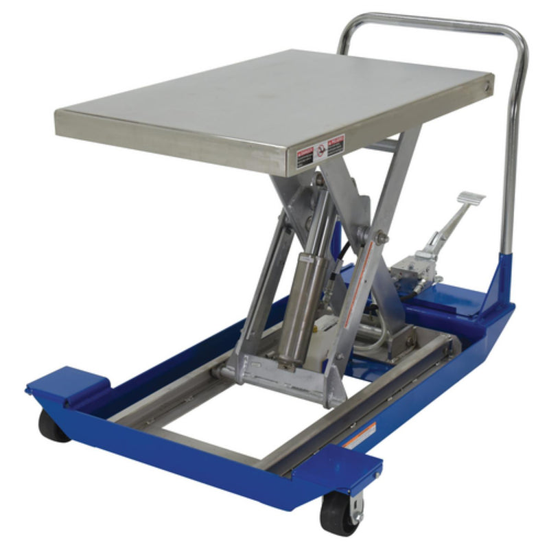 Vestil Partially Stainless Steel Foot Pump Scissor Cart 48 In. x 24 In. 1000 Lb. Capacity Blue/Silver - CART-24-10-M-PSS