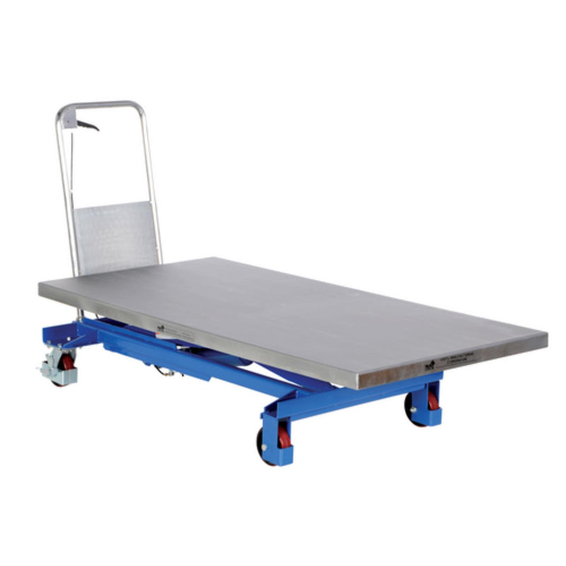 Vestil Steel Auto Shift Hydraulic Elevating Cart 31-1/2 In. x 63 In. 1000 Lb. Capacity Blue/Silver - CART-1000-LD-AS