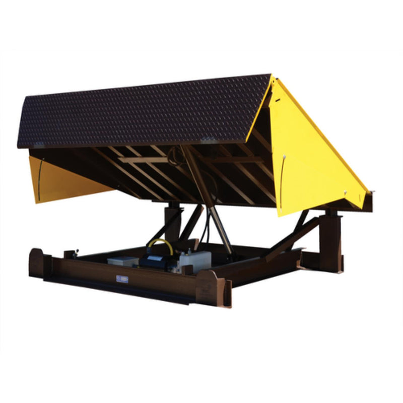 Vestil Steel Electric Hydraulic Dock Leveler 84"W x 110"L x 23-1/2"D Pit Dimensions, 20000 Lb. Capacity Brown/Yellow - EH-710-20