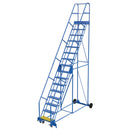 Vestil Steel Rolling Warehouse Ladder 58 Degree 16 Perforated 23-9/16 In. Step Width 350 Lb. Capacity Blue - LAD-16-14-P
