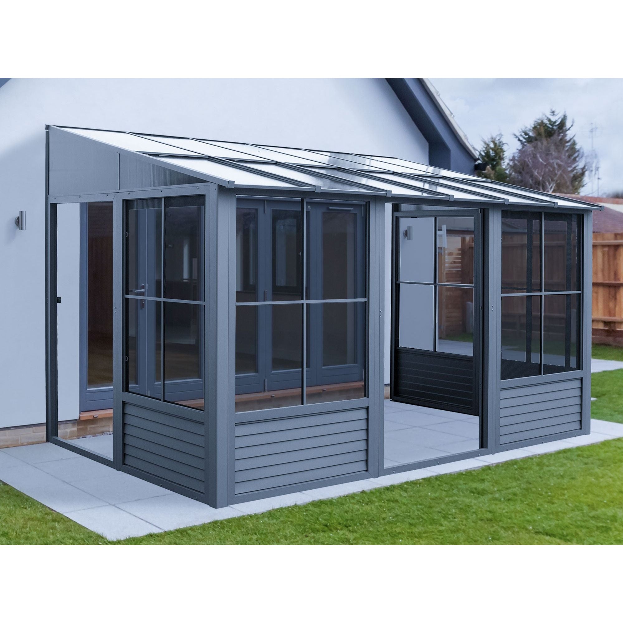 Gazebo Penguin Wall Mounted Florence Solarium with Polycarbonate Roof Add a Room 8'x16' - W1608 - Serenity Provision