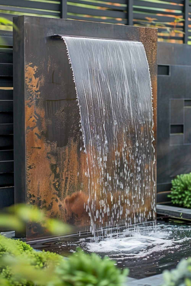 Aura Single Scupper Fountain | Metal Wall Waterfall