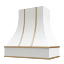 White Range Hood With Curved Front and Brass Strapping - 30", 36", 42", 48", 54" and 60" Widths Available