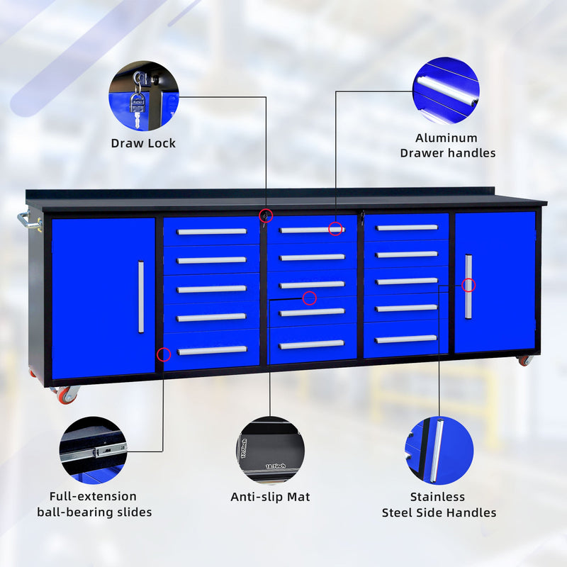 10ft Storage Workbench 15 Drawers with Wheels