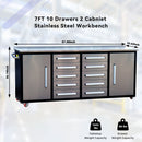 7ft Storage Workbench 10 Drawers with Wheels