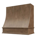 American Walnut Wood Range Hood With Sloped Strapped Front and Decorative Trim - 30", 36", 42", 48", 54" and 60" Widths Available