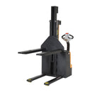 Vestil Steel Narrow Mast Stacker DC Powered 90 In. Raised Height Fixed Fork 27 In. Fork Width 2,500 Lb. Capacity Black / Yellow - SNM-90-FF-27