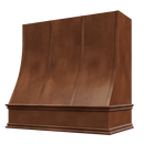 Chocolate Wood Range Hood With Sloped Strapped Front and Decorative Trim - 30", 36", 42", 48", 54" and 60" Widths Available