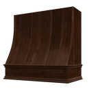 Espresso Wood Range Hood With Sloped Strapped Front and Decorative Trim - 30", 36", 42", 48", 54" and 60" Widths Available