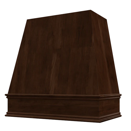 Espresso Wood Range Hood With Tapered Front and Decorative Trim - 30", 36", 42", 48", 54" and 60" Widths Available
