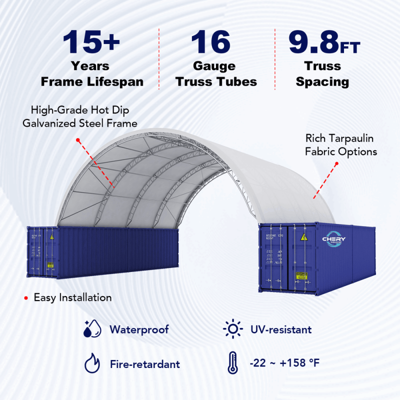 Gold Mountain Fortified 40'x40'x15' Double Truss Container Shelter