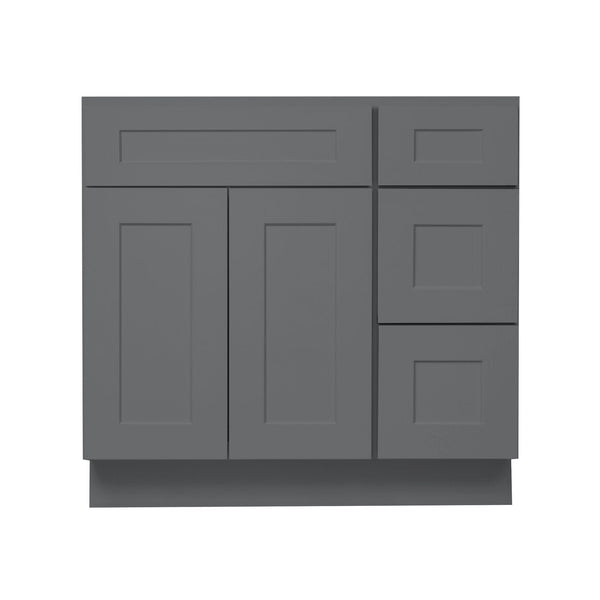 36 Inch Grey Shaker Single Sink Bathroom Vanity with Drawers on the Right