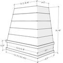 American Walnut Wood Range Hood With Tapered Shiplap Front and Block Trim - 30", 36", 42", 48", 54" and 60" Widths Available