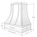 Grey Range Hood With Curved Strapped Front and Decorative Trim - 30", 36", 42", 48", 54" and 60" Widths Available