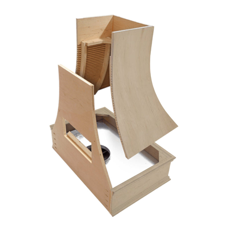 Unfinished Range Hood With Curved Front, Brass Strapping and Buttons - 30", 36", 42", 48", 54" and 60" Widths Available