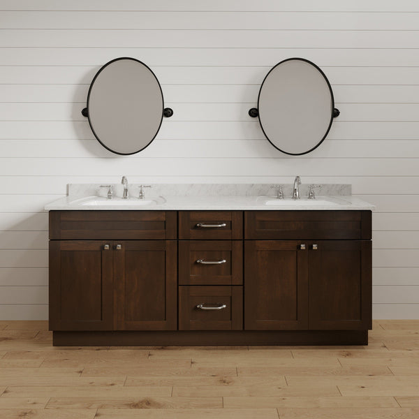 72 Inch Espresso Shaker Double Sink Bathroom Vanity with Drawers