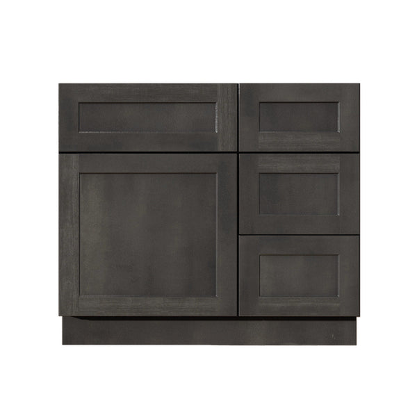 30 Inch Gray Stained Shaker Single Sink Bathroom Vanity with Drawers on the Right