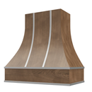 American Walnut Range Hood With Curved Front, Silver Strapping and Block Trim - 30", 36", 42", 48", 54" and 60" Widths Available
