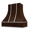 Espresso Range Hood With Curved Front, Silver Strapping and Block Trim - 30", 36", 42", 48", 54" and 60" Widths Available