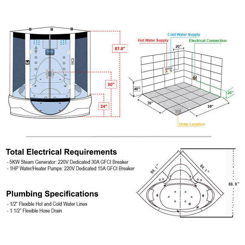 Maya Bath Platinum Superior 2-Person Steam Shower & Tub Combo w/ TV - Serenity Provision