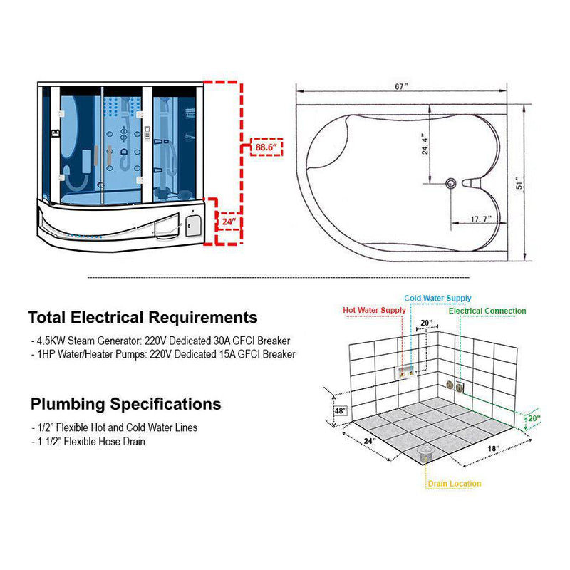 Maya Bath Siena 2-Person Steam Shower & Tub Combo w/ TV - Serenity Provision