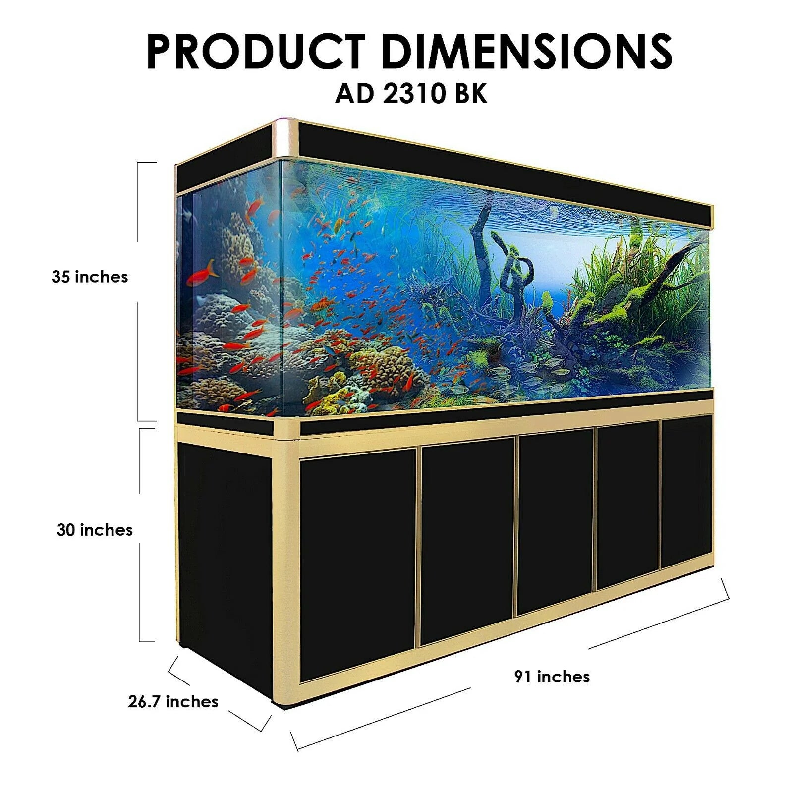Aqua Dream 400 Gallon Tempered Glass Aquarium Black and Gold AD-2300-BK - Serenity Provision