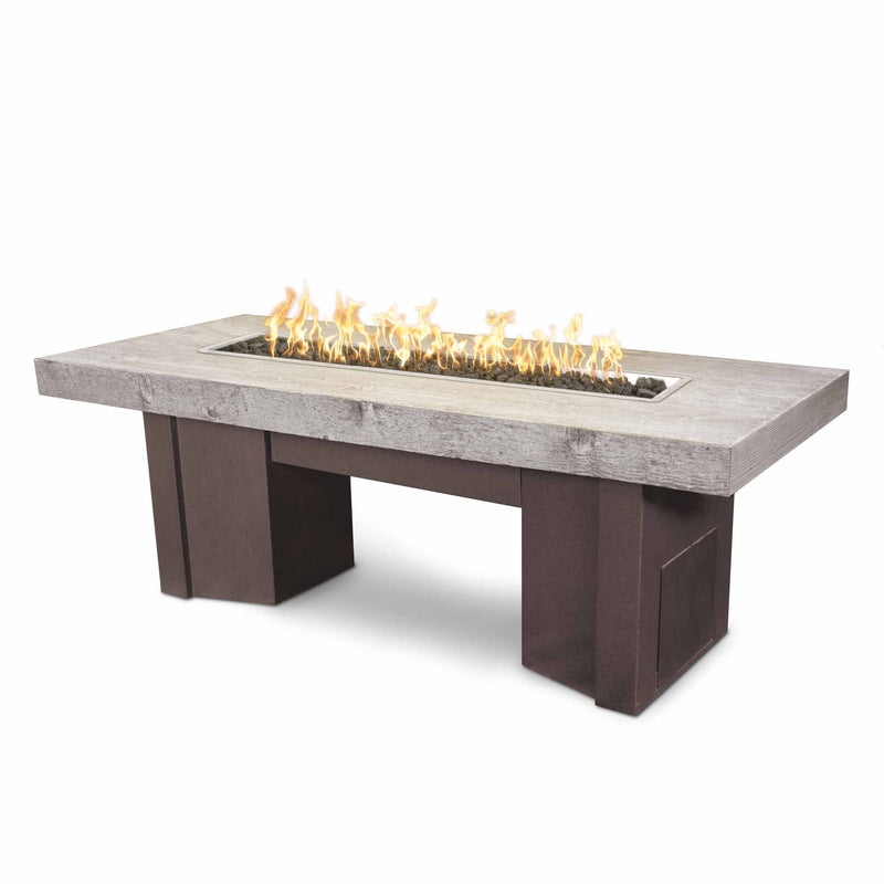 The Outdoor Plus Alameda Fire Pit Metal Powder Coat Base GFRC Woodgrain Top OPT-ALMWGXX - Serenity Provision