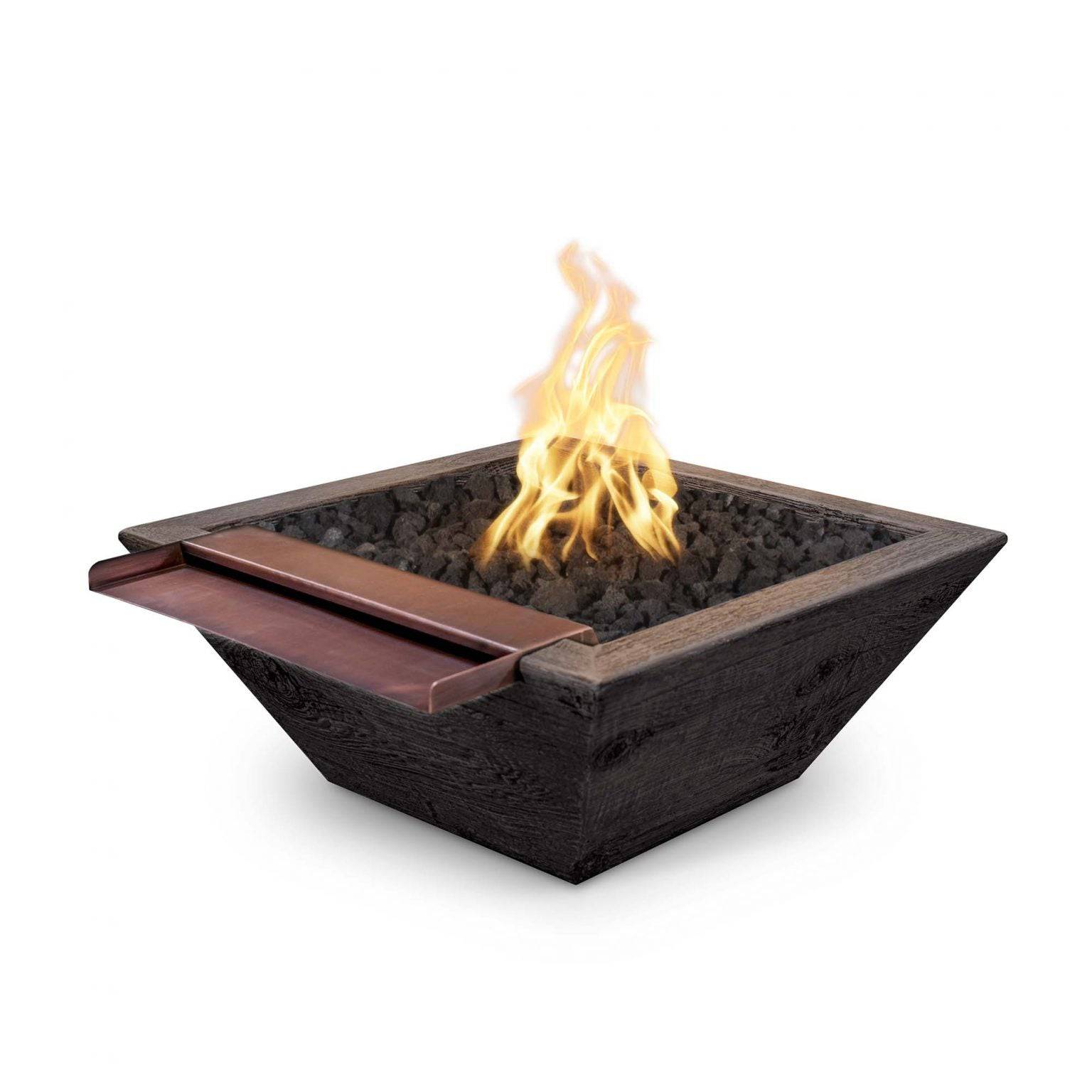 The Outdoor Plus Maya Fire & Water Bowl Wide Spill Water Wood Grain Concrete OPT-XXSWGFWWS - Serenity Provision