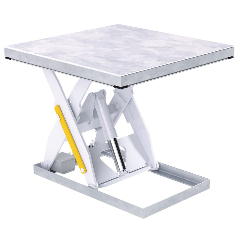 Vestil Partially Stainless Steel Electric Hydraulic Lift Table 48 In. x 48 In. 1000 Lb. Capacity White/Silver - EHLT-4848-1-43-PSS
