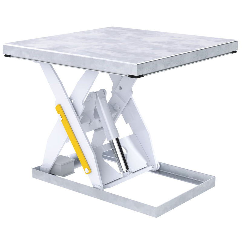 Vestil Partially Stainless Steel Electric Hydraulic Lift Table 48 In. x 48 In. 3000 Lb. Capacity Blue/Silver - EHLT-4848-3-43-PSS