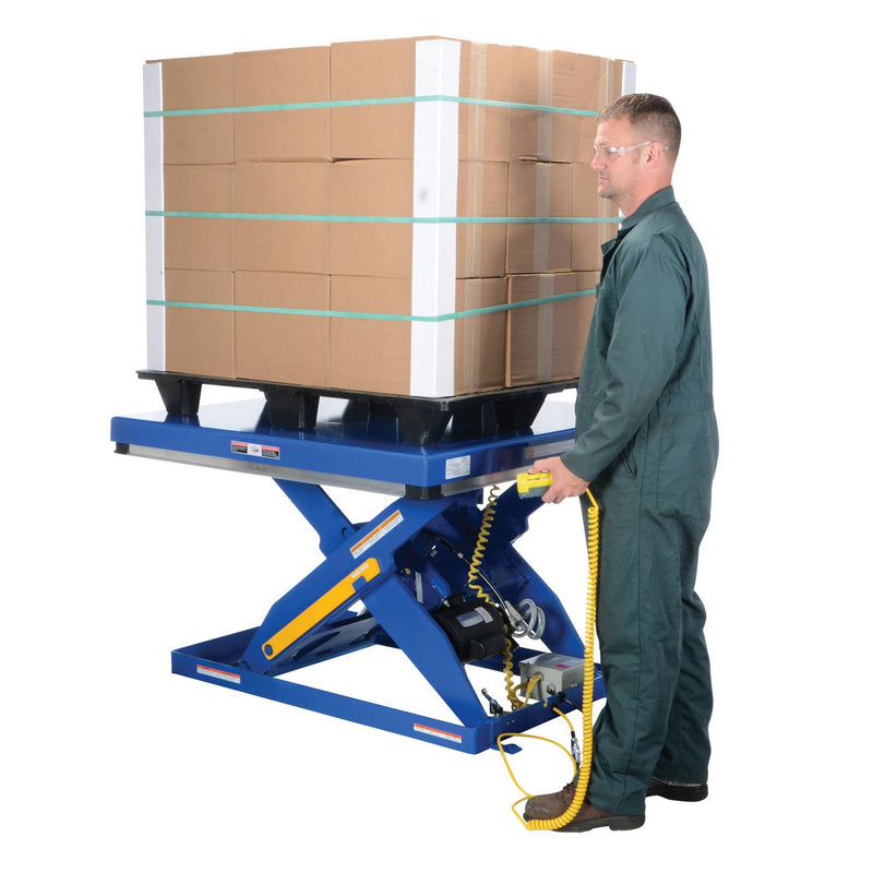 Vestil Steel Electric Hydraulic Lift Table 48 In. x 48 In. 5000 Lb. Capacity Blue - EHLT-4848-5-44