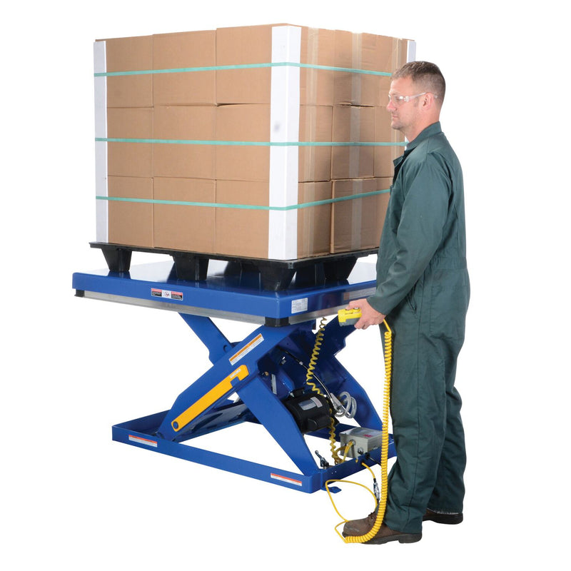 Vestil Steel Electric Hydraulic Lift Table 48 In. x 48 In. 4000 Lb. Capacity Blue - EHLT-4848-4-43