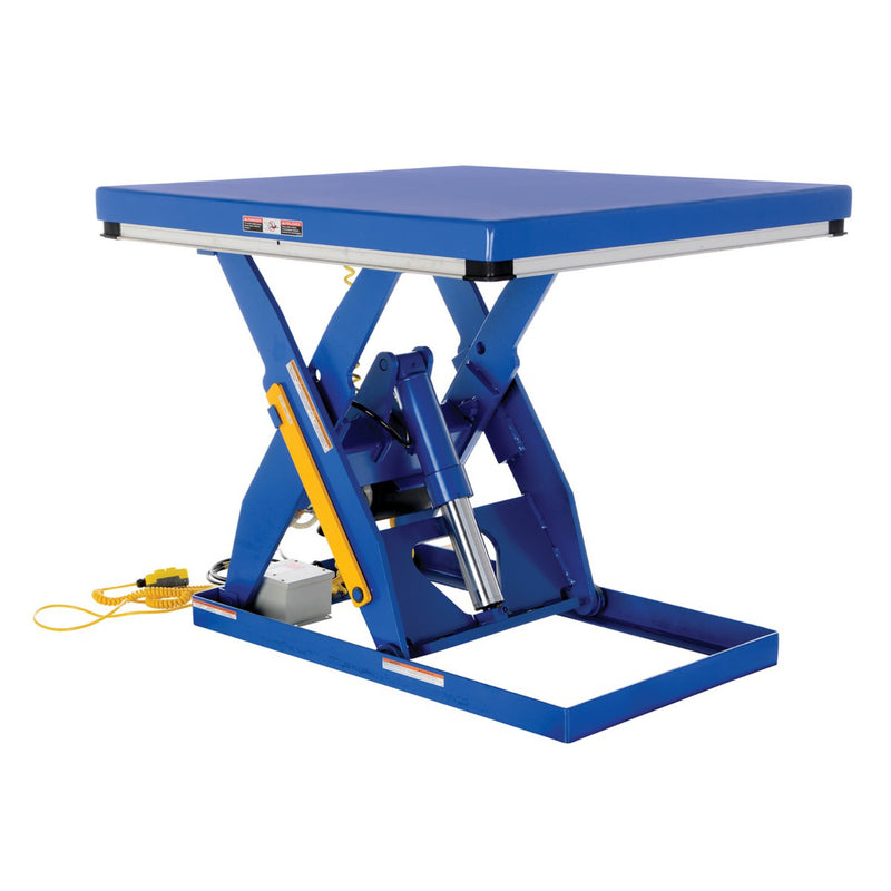 Vestil Steel Quick Ship Electric Hydraulic Lift Table 48 In. x 48 In. 3000 Lb. Capacity Blue/Silver - EHLT-4848-3-43-QS