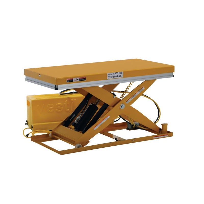 Vestil Steel Work Station Electric Hydraulic Scissor Table 24 In. x 48 In. 1500 Lb. Capacity Yellow - EHLT-WS-2448-1.5-36