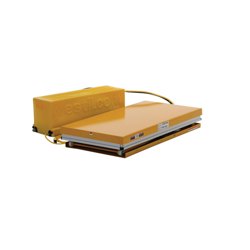 Vestil Steel Work Station Electric Hydraulic Scissor Table 24 In. x 48 In. 1500 Lb. Capacity Yellow - EHLT-WS-2448-1.5-36