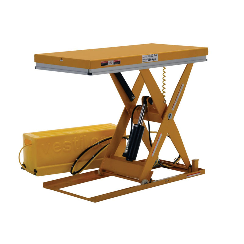 Vestil Steel Work Station Electric Hydraulic Scissor Table 24 In. x 48 In. 1500 Lb. Capacity Yellow - EHLT-WS-2448-1.5-36