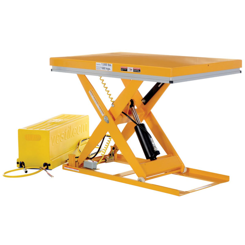 Vestil Steel Work Station Electric Hydraulic Scissor Table 32 In. x 48 In. 1500 Lb. Capacity Yellow - EHLT-WS-3248-1.5-36