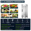 27"W Single Solid Door Reach-In Refrigerator 19 cu. ft. Commercial Refrigerator