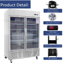 54"W Commercial Refrigerator 42 cu. ft. 2 Glass Door Reach In Refrigerator