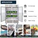 54"W Commercial Refrigerator 42 cu. ft. 2 Glass Door Reach In Refrigerator