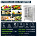 54"W Commercial Refrigerator 42 cu. ft. 2 Glass Door Reach In Refrigerator