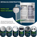 54"W Commercial Refrigerator 42 cu. ft. 2 Glass Door Reach In Refrigerator