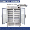 54"W Commercial Refrigerator 42 cu. ft. 2 Glass Door Reach In Refrigerator