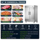 54"W Commercial Freezer 42 cu. ft. 2 Solid Door Reach-In Freezer