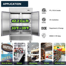 54"W Commercial Refrigerator 42 cu. ft. 2 Solid Door Reach-In Refrigerator